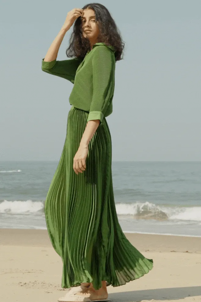 Green Pleated Skirt