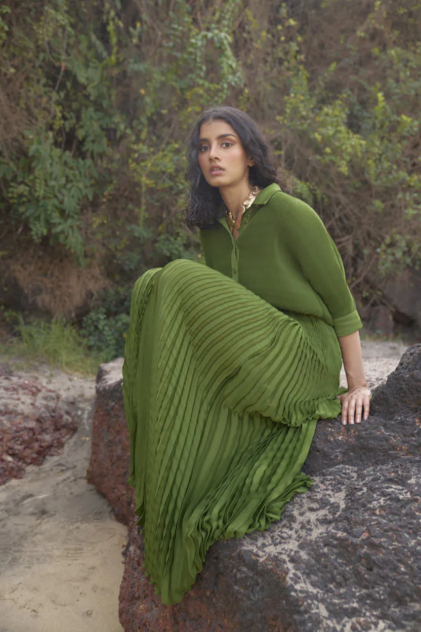 Green Pleated Skirt