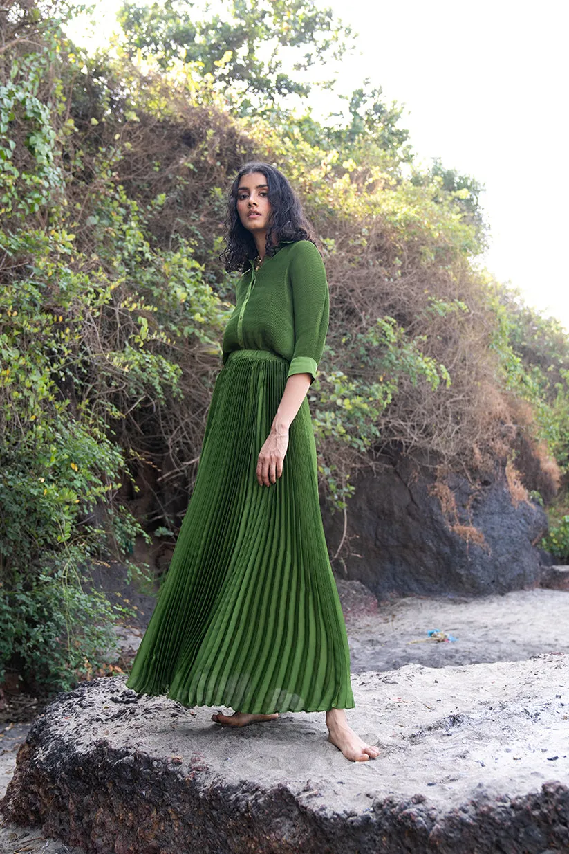 Green Pleated Skirt