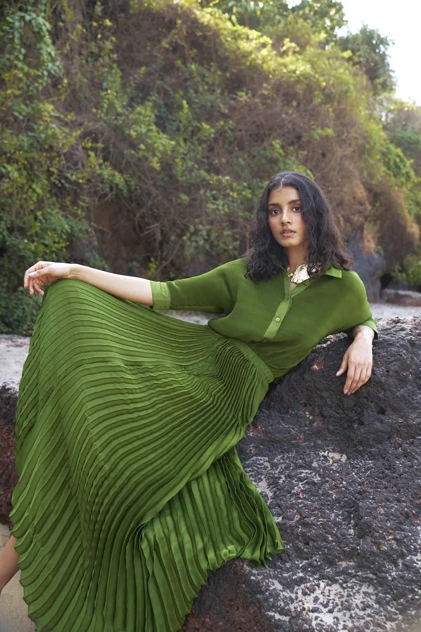 Green Pleated Skirt