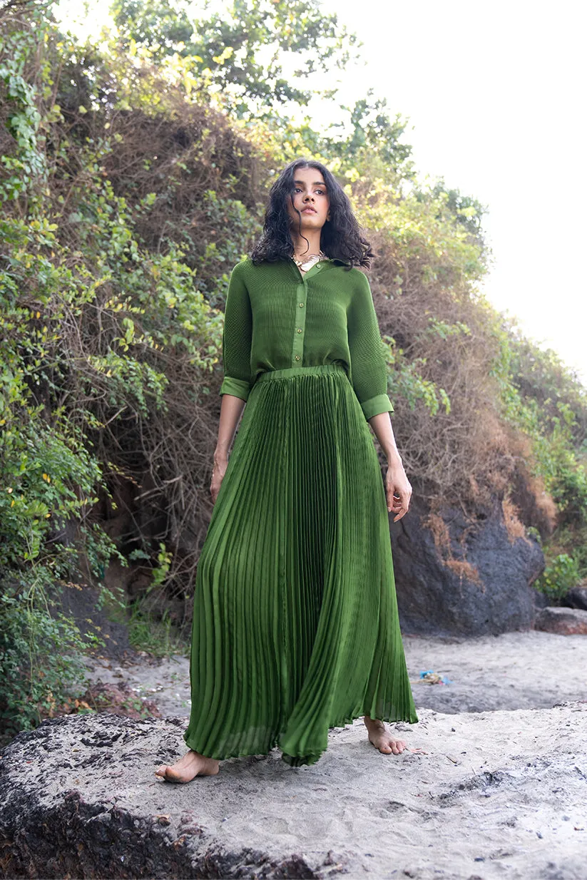 Green Pleated Skirt