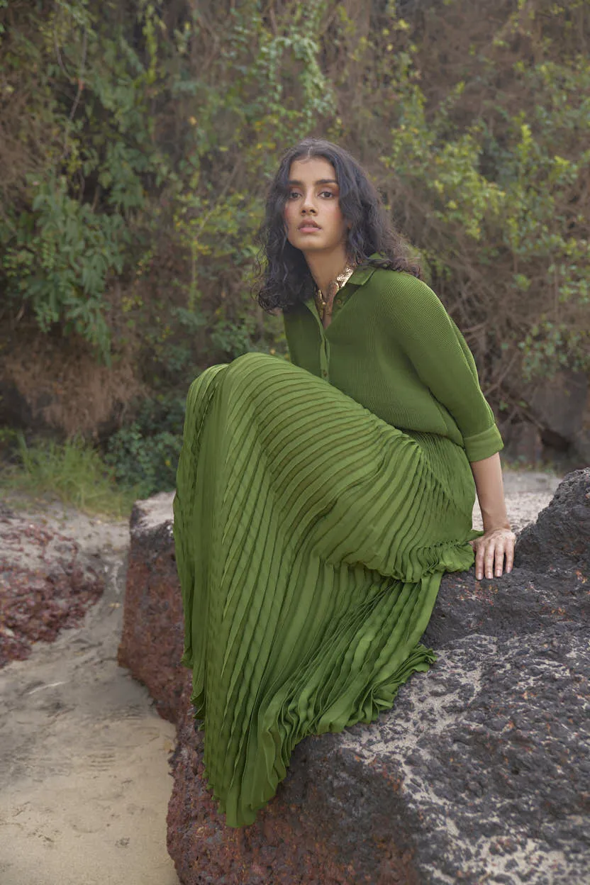 Green Pleated Skirt