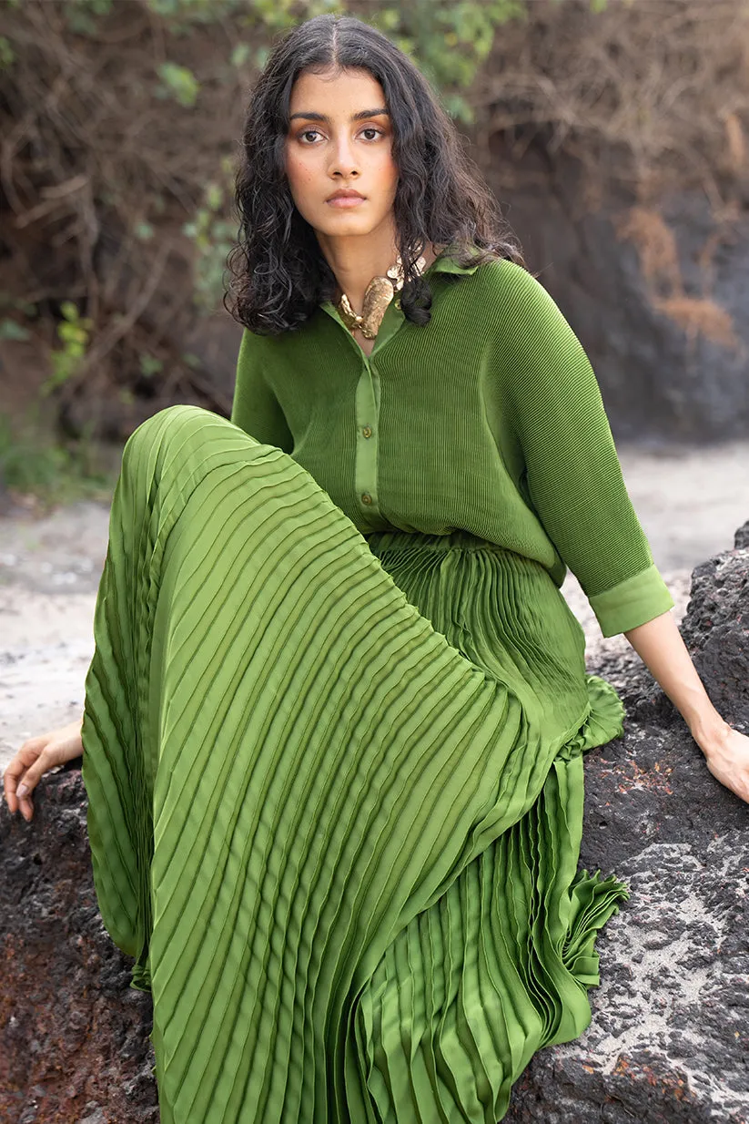 Green Pleated Skirt