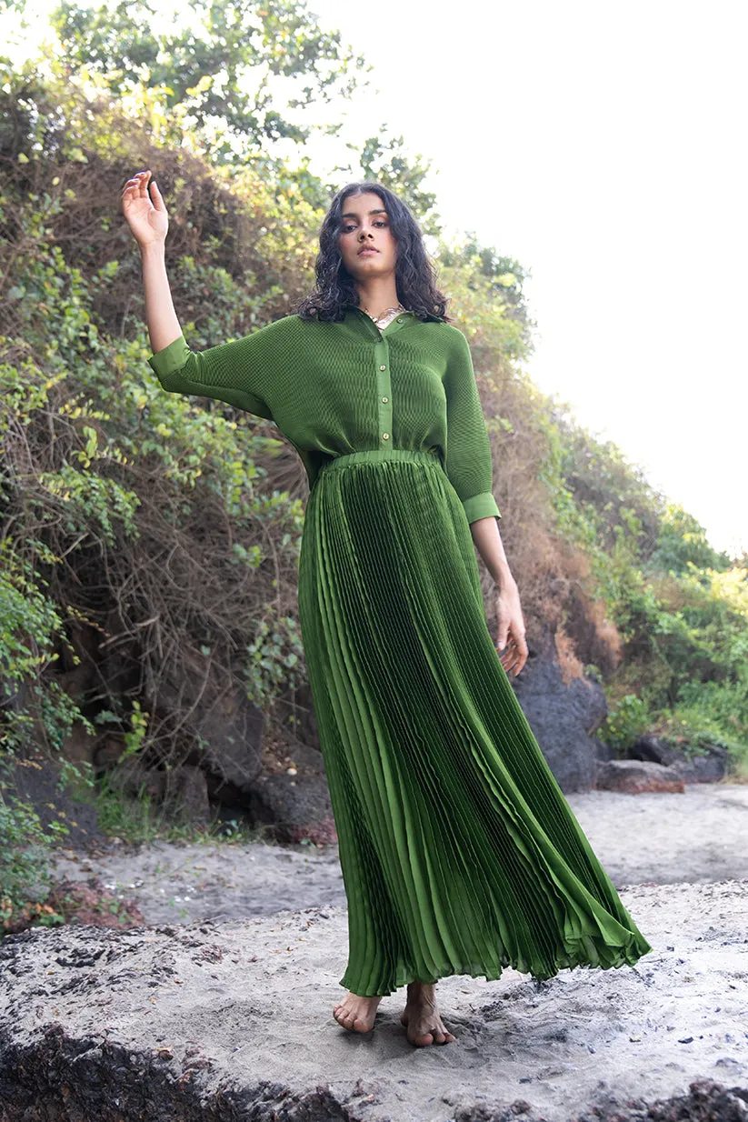 Green Pleated Skirt