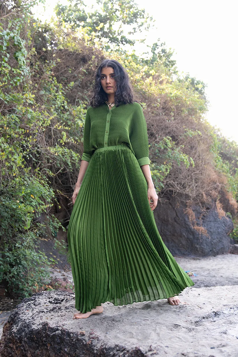 Green Pleated Skirt