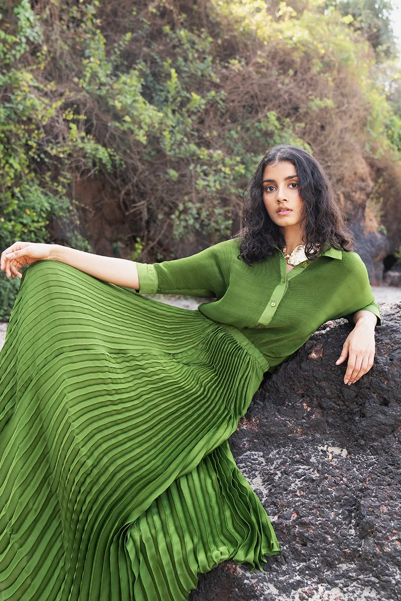 Green Pleated Skirt