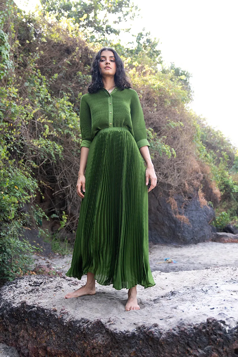 Green Pleated Skirt