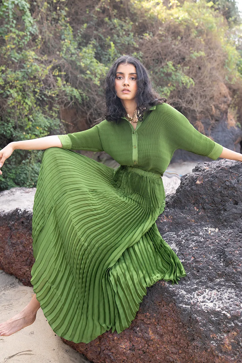 Green Pleated Skirt