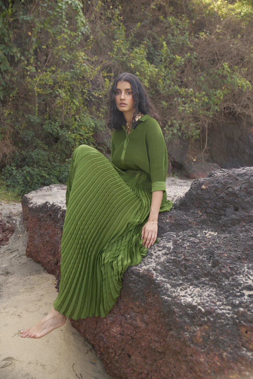 Green Pleated Skirt