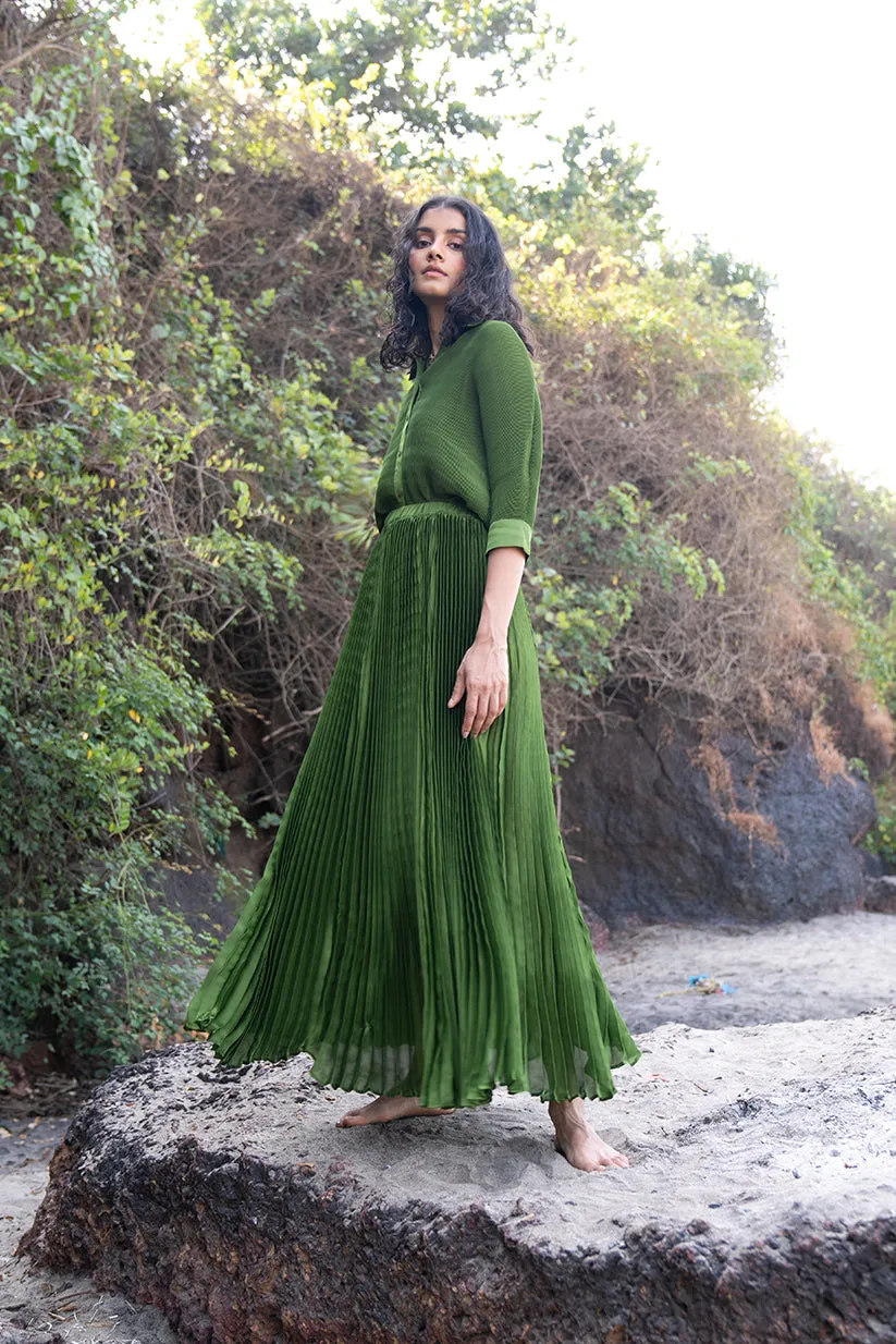 Green Pleated Skirt