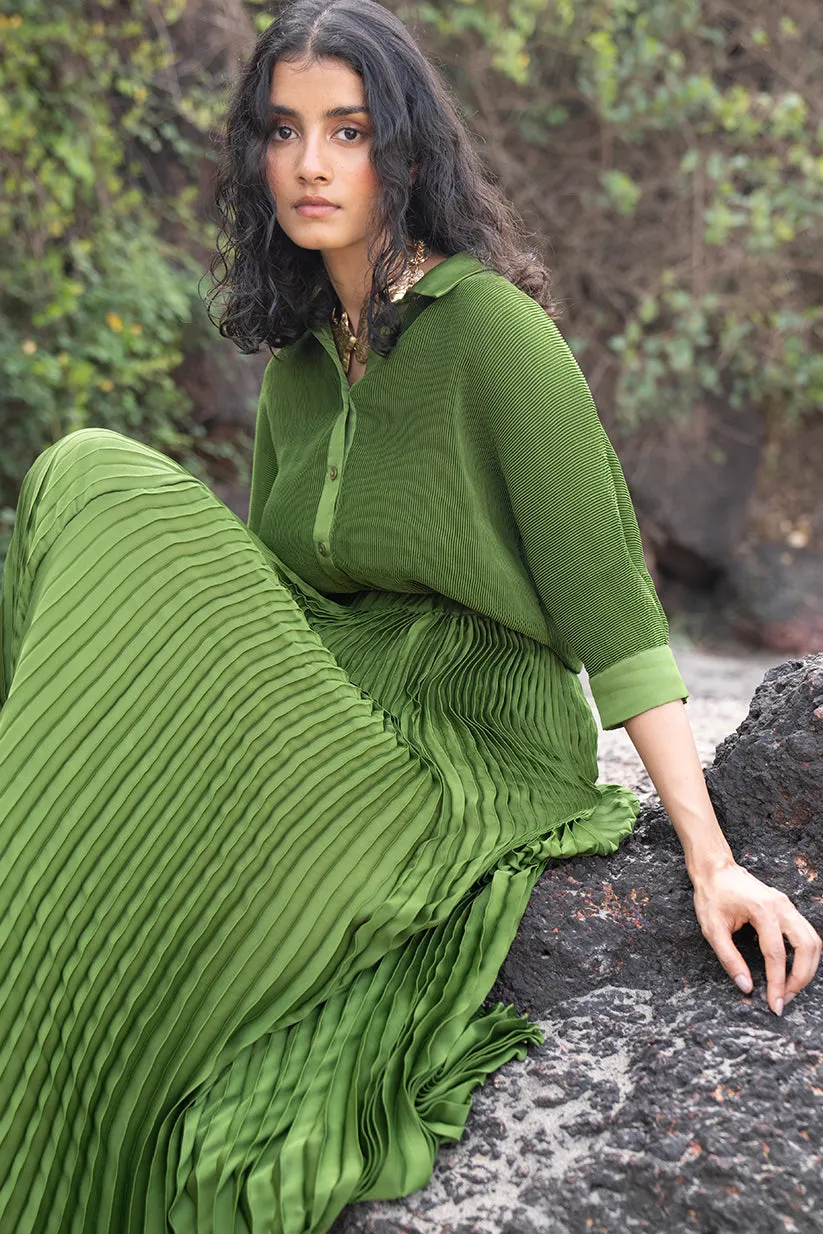 Green Pleated Skirt