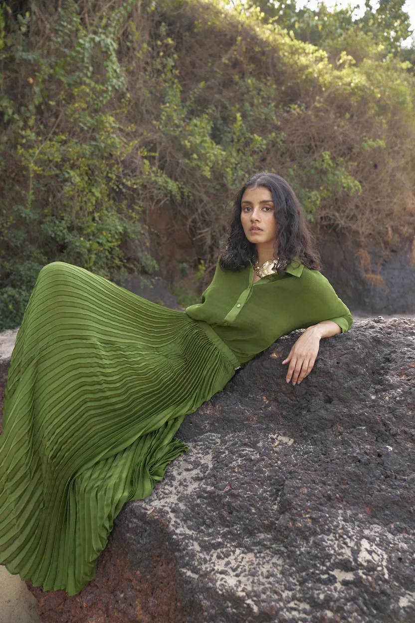 Green Pleated Skirt