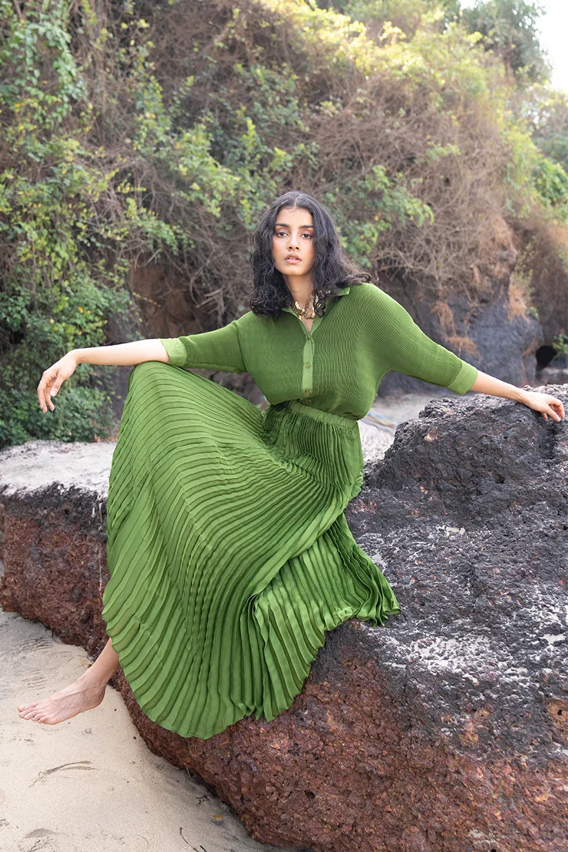 Green Pleated Skirt