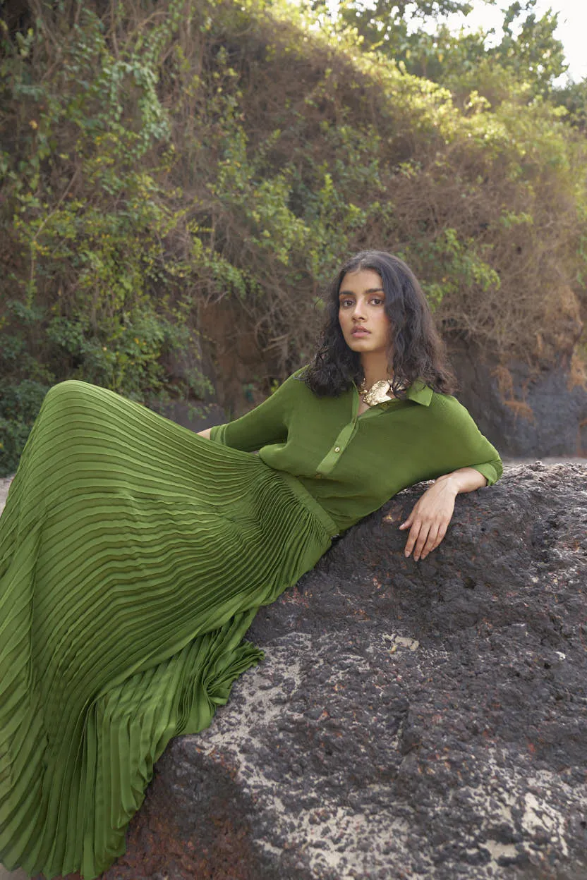 Green Pleated Skirt