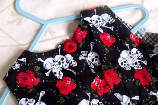 Handmade, Baby dress 100% cotton gothic skull print,  to fit from 6 to 9 months