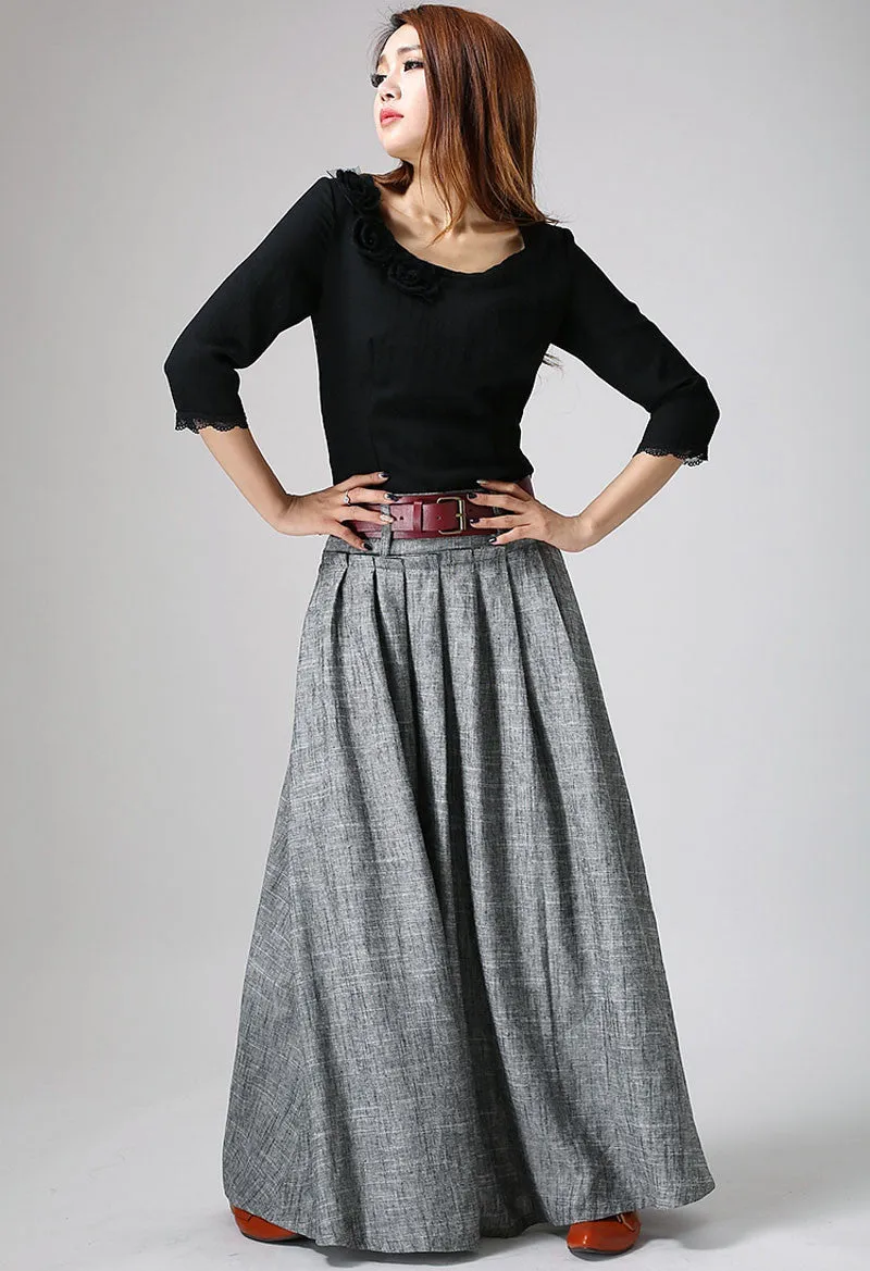 Handmade Pleated Linen Skirt – Perfect Blend of Comfort and Style  0911#