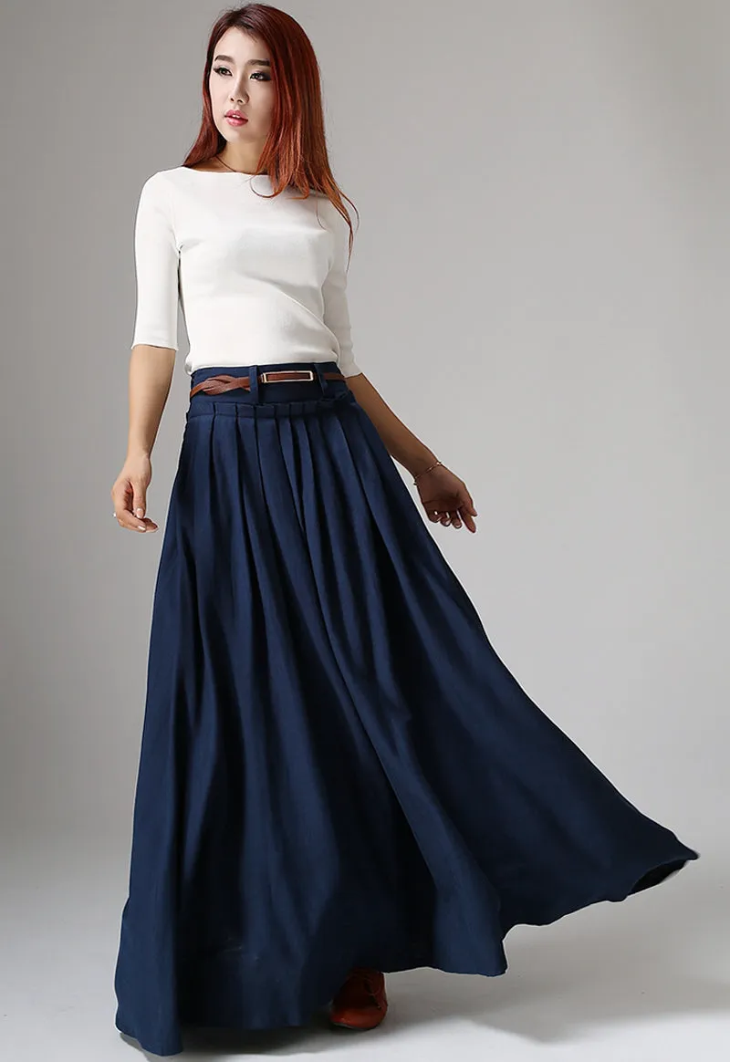 Handmade Pleated Linen Skirt – Perfect Blend of Comfort and Style  0911#