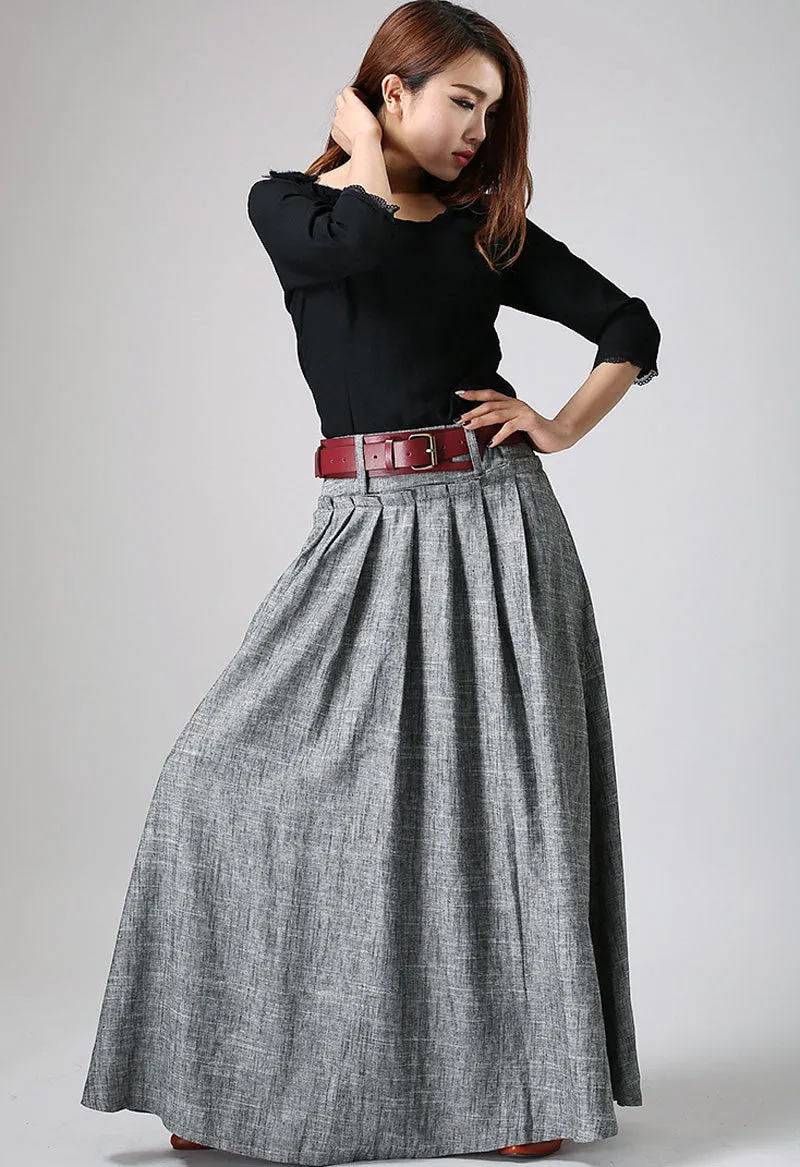 Handmade Pleated Linen Skirt – Perfect Blend of Comfort and Style  0911#