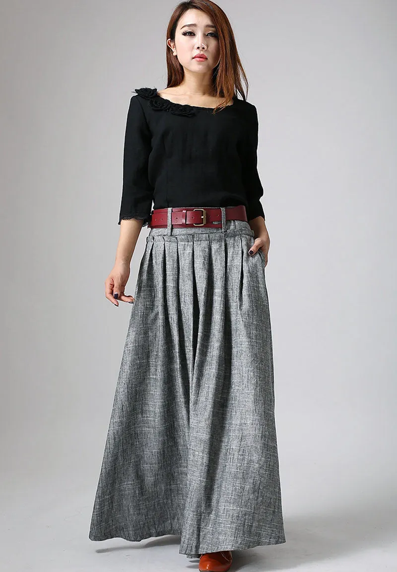 Handmade Pleated Linen Skirt – Perfect Blend of Comfort and Style  0911#