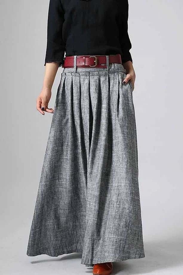 Handmade Pleated Linen Skirt – Perfect Blend of Comfort and Style  0911#