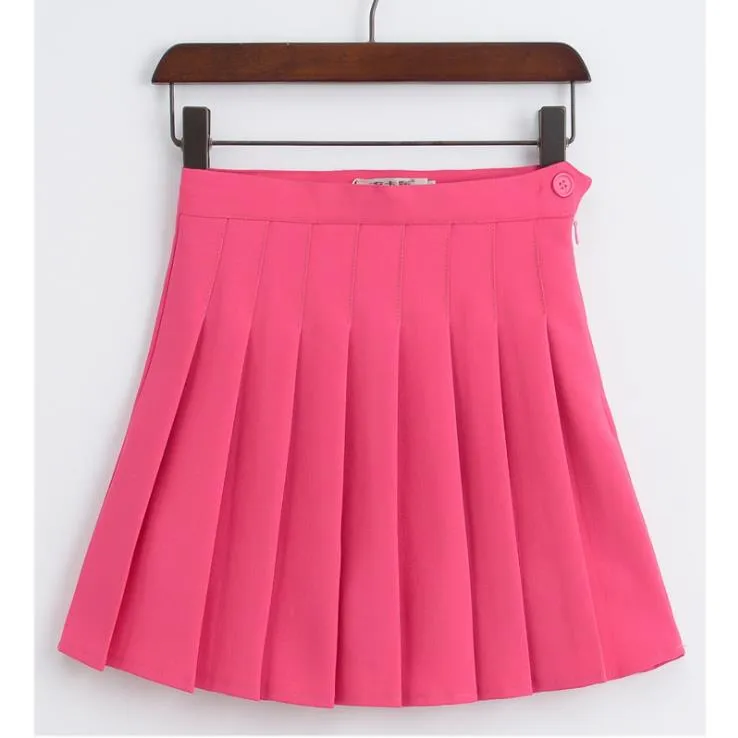 High Waist Solid Pleated Mini Skirts