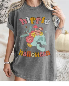 Hippie Halloween Comfort Colors® Funny Retro Skull Design T-Shirt, Women's Fall Colors T-Shirt