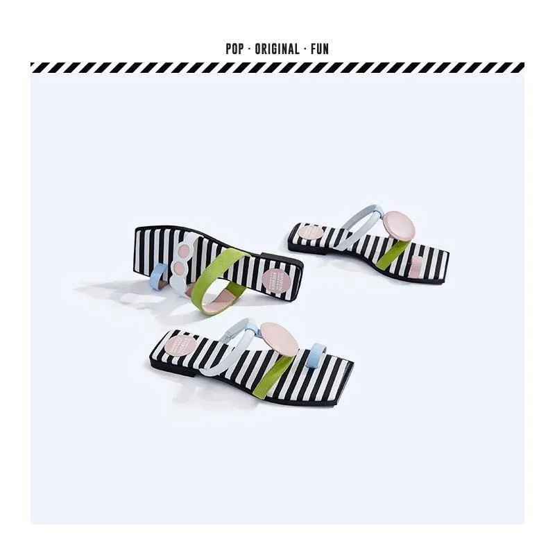 HOA irregular stripe flat summer slipper sandas - Kikii