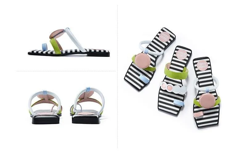 HOA irregular stripe flat summer slipper sandas - Kikii