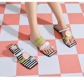 HOA irregular stripe flat summer slipper sandas - Kikii