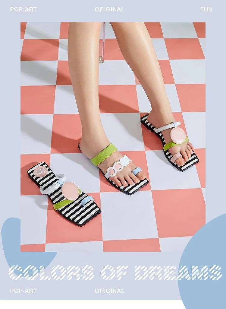 HOA irregular stripe flat summer slipper sandas - Kikii