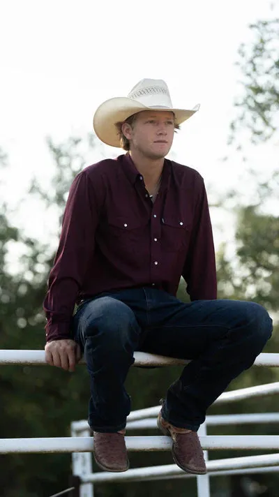 Hooey Men's Sol Maroon Long Sleeve Western Snap Shirt