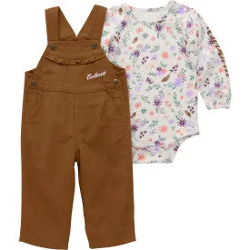 Infant Girls Long Sleeve BodySuit and Canvas Overall Set - Carhartt Brown