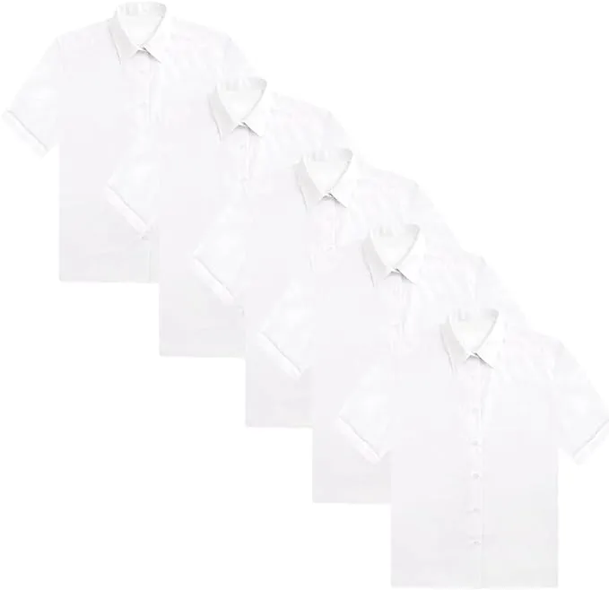 KHIM Kids Girls Full Sleeve Half Sleeve School Shirts Plain White Sky Blue Dress Shirts Pack of 5 Age 5 to 16 Years