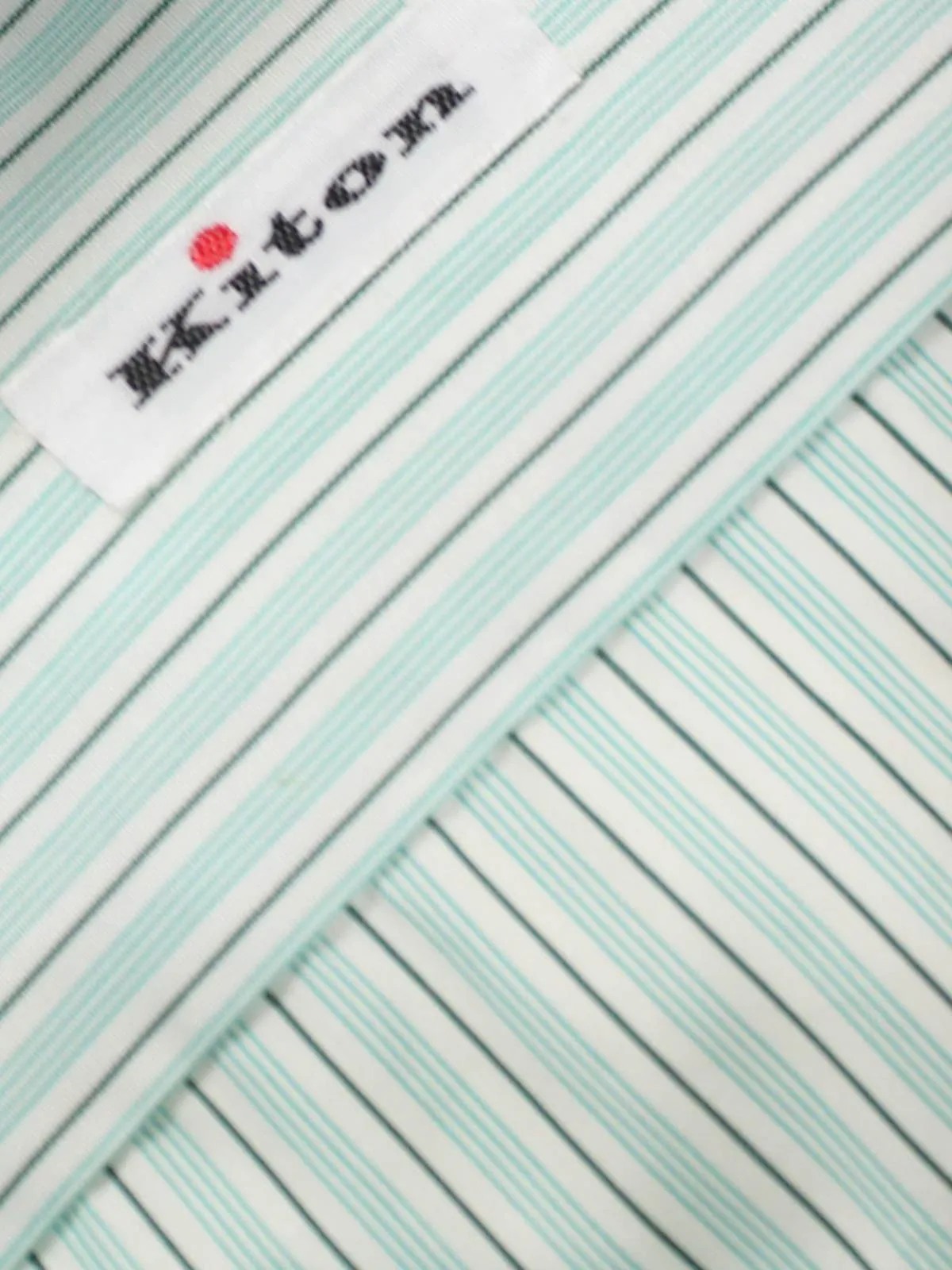 Kiton Dress Shirt White Green Aqua Stripes 38 - 15 REDUCED - SALE