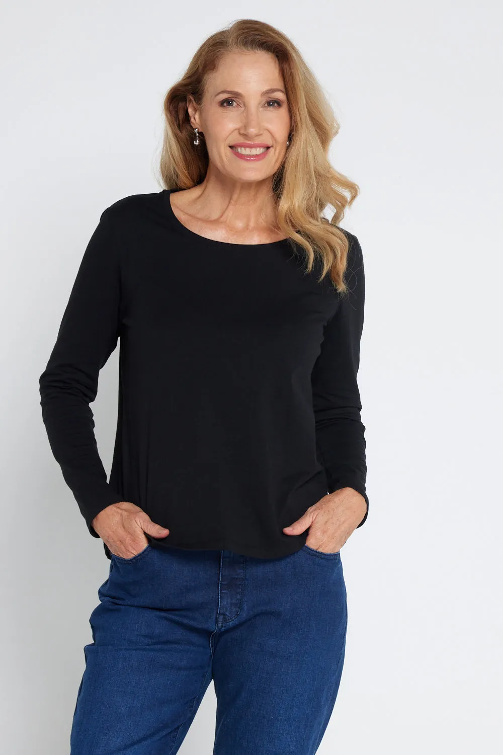 Lifestyle Basic Long Sleeve Cotton Tee - Black