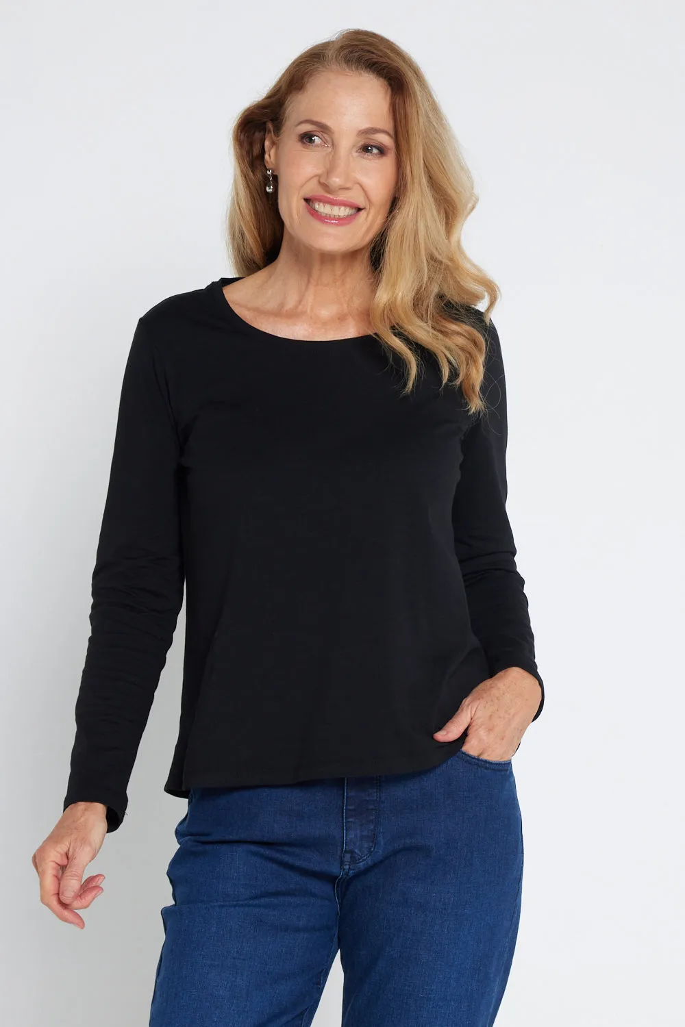 Lifestyle Basic Long Sleeve Cotton Tee - Black