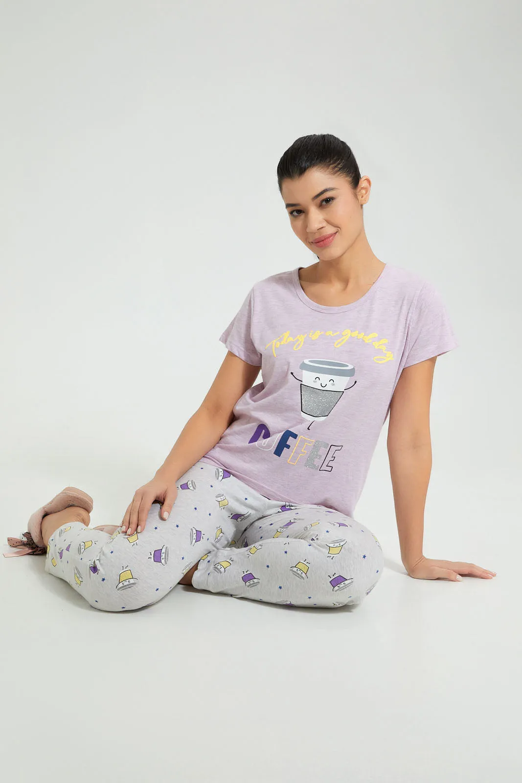 Lilac Coffee Pyjama Set (2 Piece)