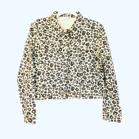 Love Sadie Tan Animal Print Cropped Denim Jacket- Size S