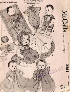 McCall's 2261 Baby Dolls Clothing 19 - 21 Inch Dolls Clothes 1950s Vintage Sewing Pattern