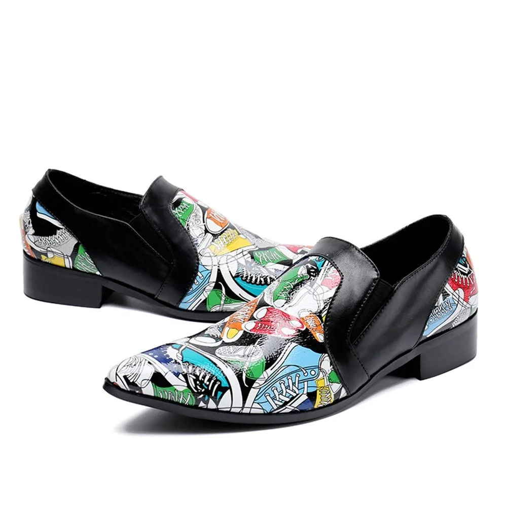 Men Low Top Printed Pointed Oxford Shoes