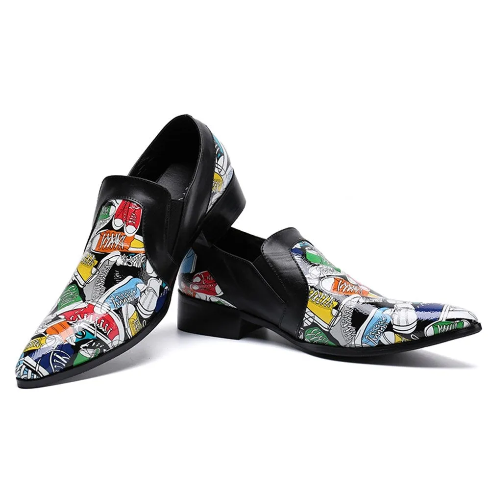 Men Low Top Printed Pointed Oxford Shoes