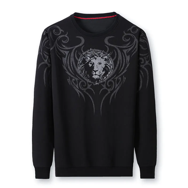 Men's round neck print long sleeve men's bottoming shirt