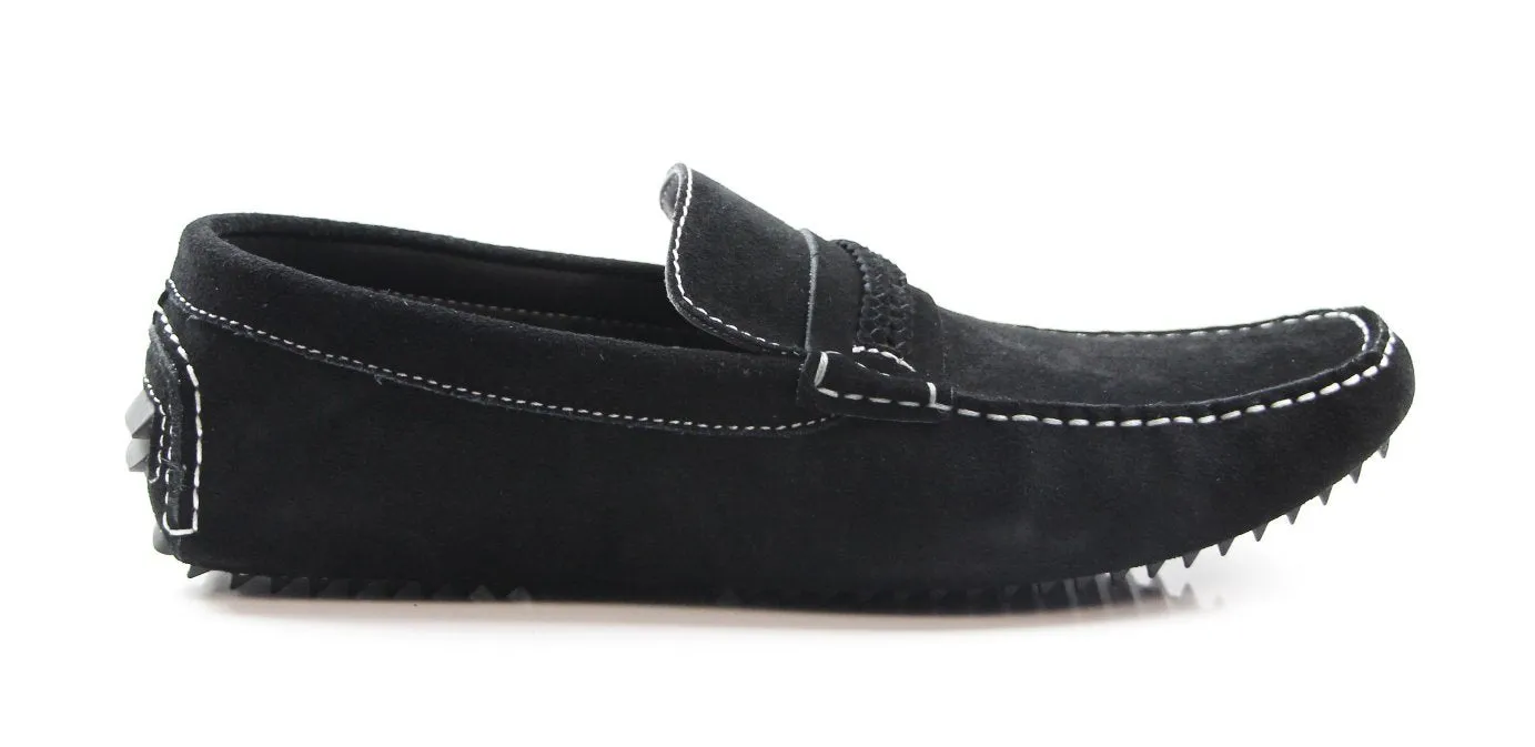 Mens Zasel Cruze Slip On Black Suede Boat Shoes