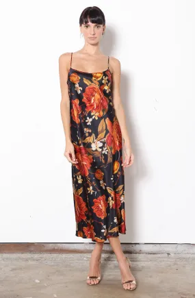 Midi Slip Dress   Embroidered Rose