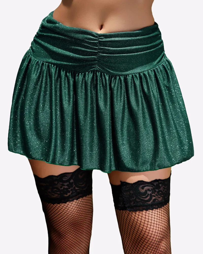 Mini Skirt Solid Glitter Ruffle Skirt