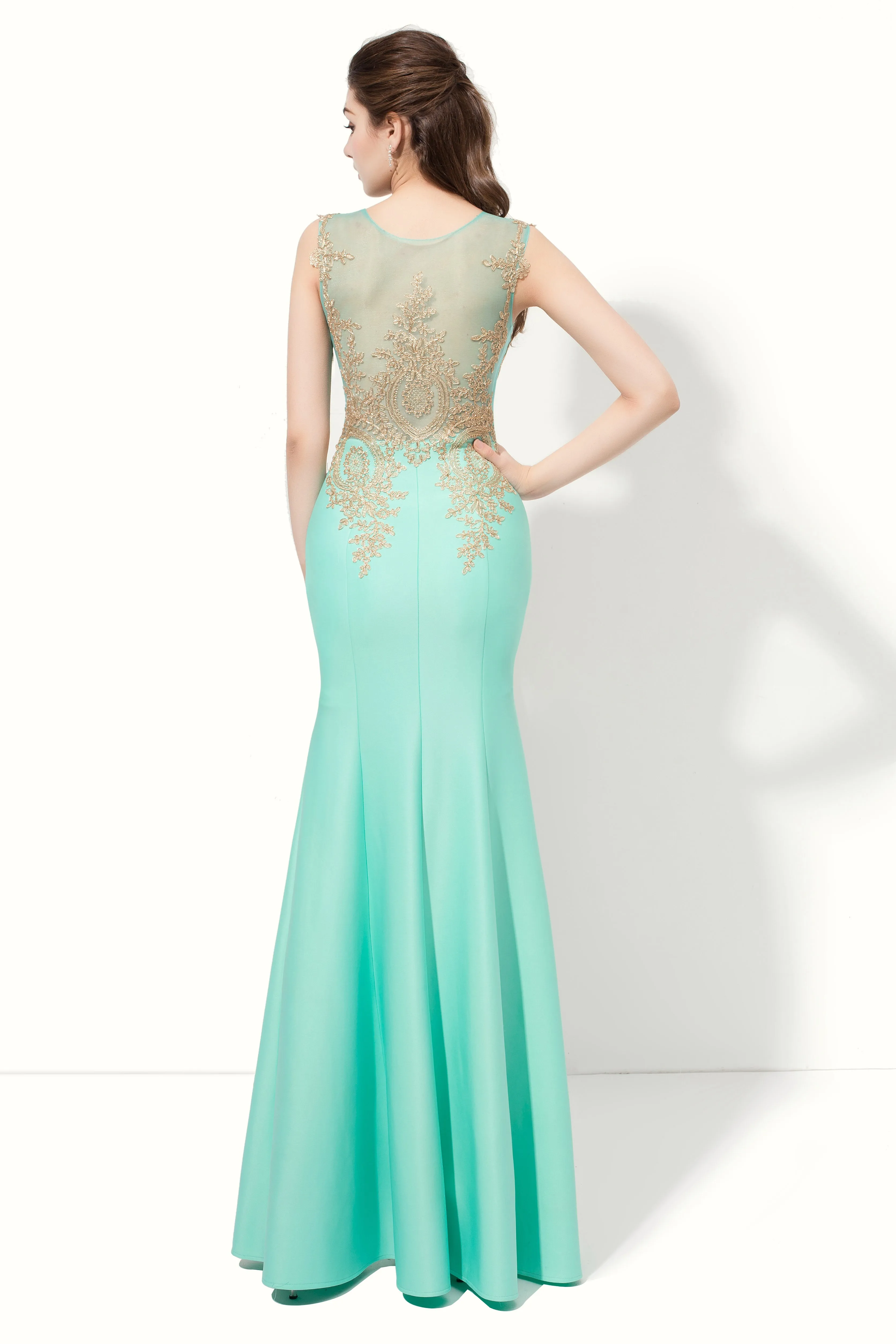 Mint Green Mermaid Lace Appliques Long Prom Dress