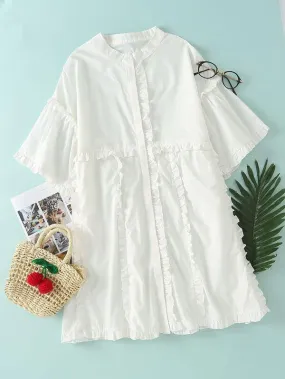 Mock Neck Frill Trim Shirt Dress