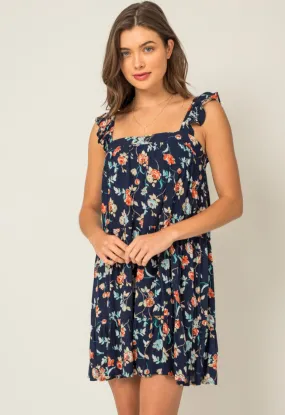 Navy Fall Floral Dress