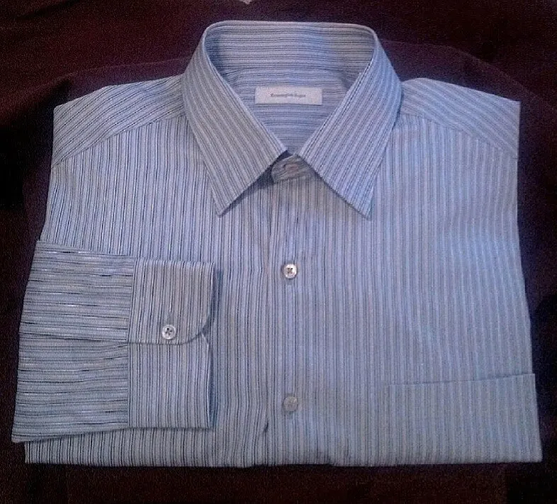 New- Ermenegildo Zegna- Blue Stripe 100% Cotton Dress Shirt- size XXL