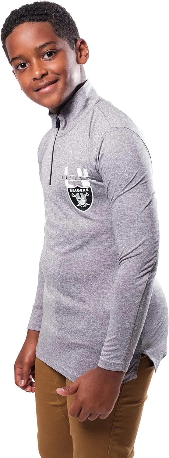 NFL Official Youth Super Soft Quarter Zip Long Sleeve T-Shirt|Las Vegas Raiders